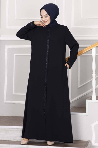 Abaya med småstein - detaljer i linje – Mørkeblå - Shams.no