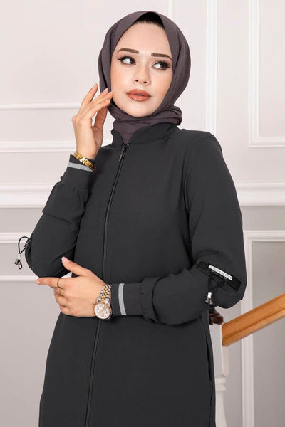 Abaya med strikk i ermer - Grå - Shams.no