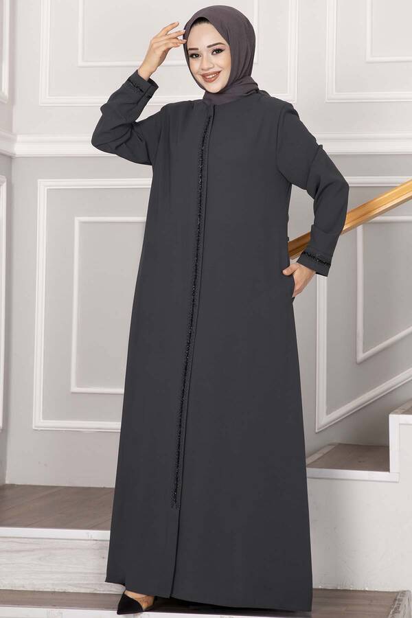 Abaya med småstein-detaljer i linje – Grå