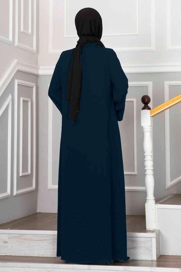 Abaya med plise - detaljer petrolblå - Shams.no