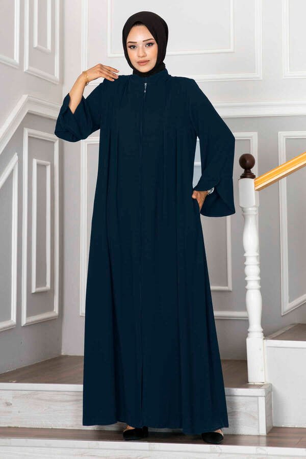 Abaya med plise - detaljer petrolblå - Shams.no