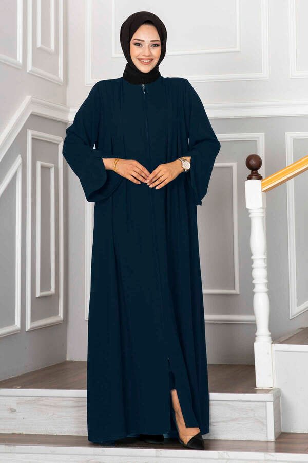 Abaya med plise - detaljer petrolblå - Shams.no
