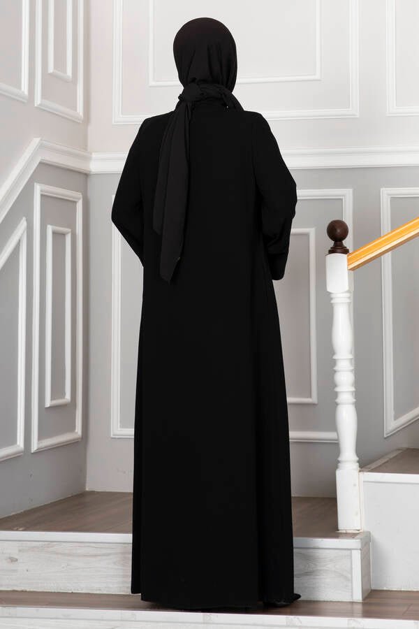 Abaya med plise - detaljer svart - Shams.no