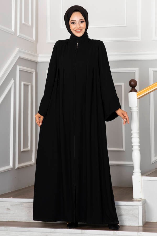 Abaya med plise - detaljer svart - Shams.no