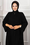 Abaya med plise - detaljer svart - Shams.no