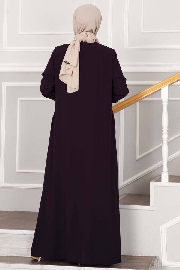 Abaya med småstein - detaljer i linje - Lilla - Shams.no