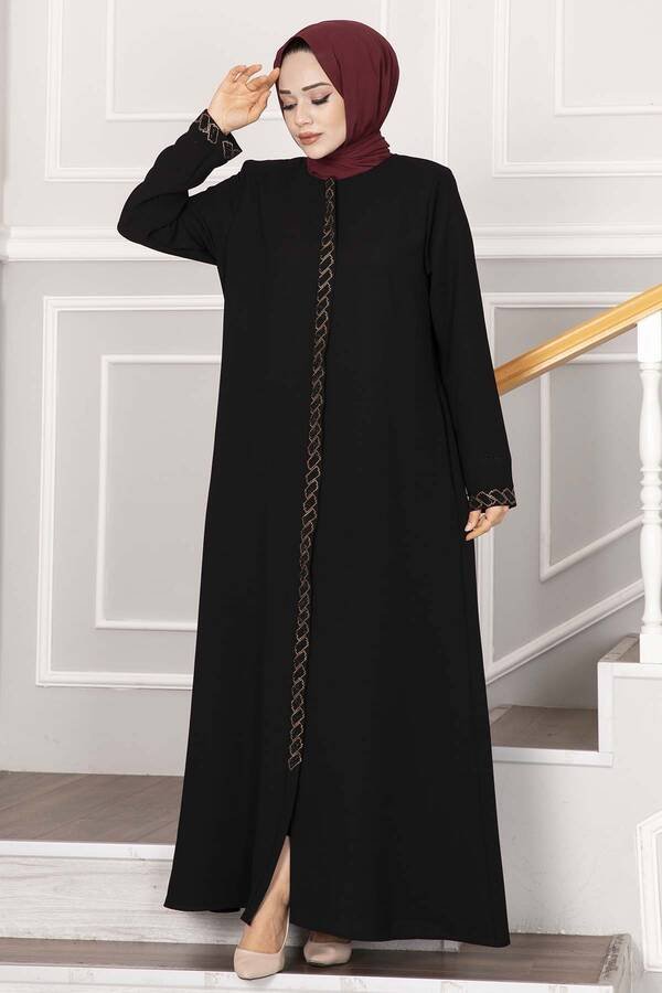 Abaya med steiner foran svart - Shams.no