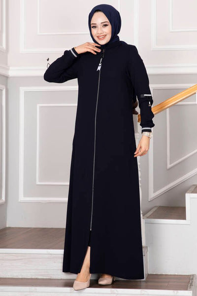 Abaya med strikk i ermer - Mørkeblå - Shams.no