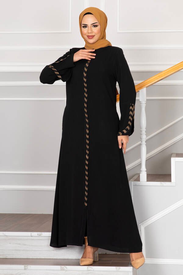 Svart abaya med steiner - Shams.no