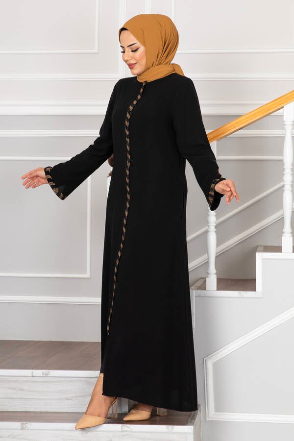 Svart abaya med steiner - Shams.no