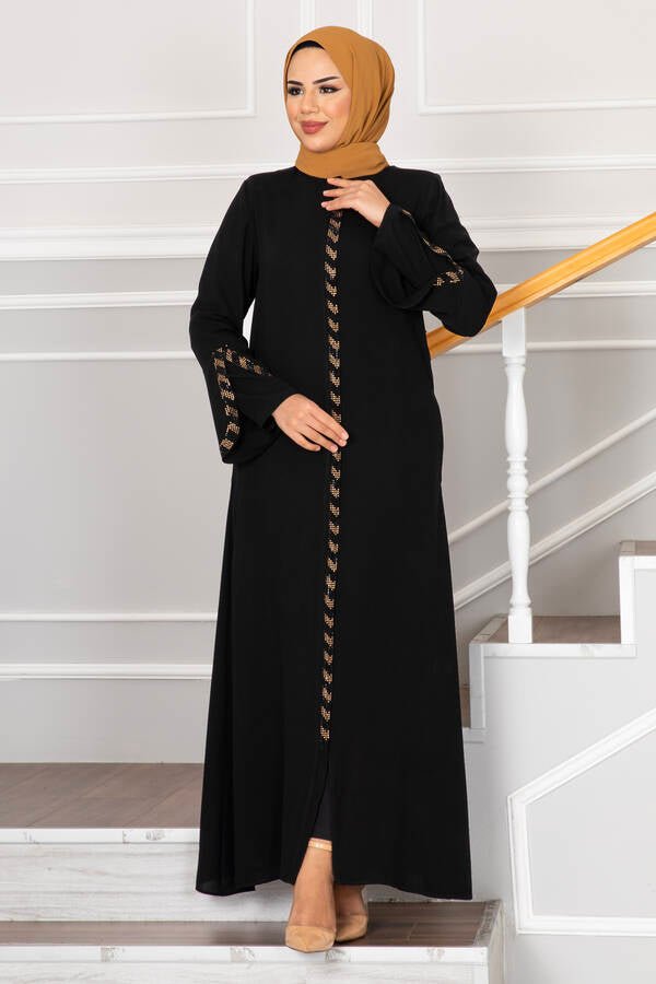 Svart abaya med steiner - Shams.no