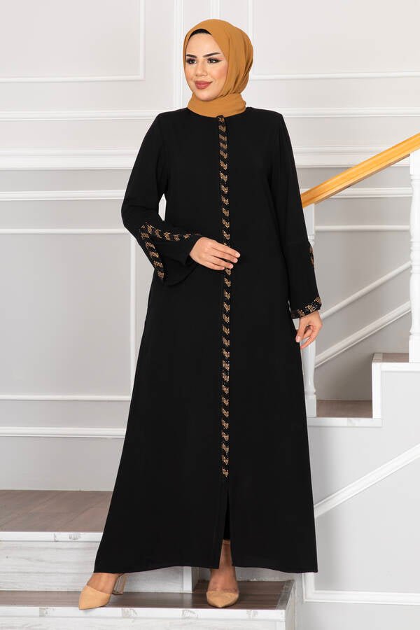 Svart abaya med steiner - Shams.no