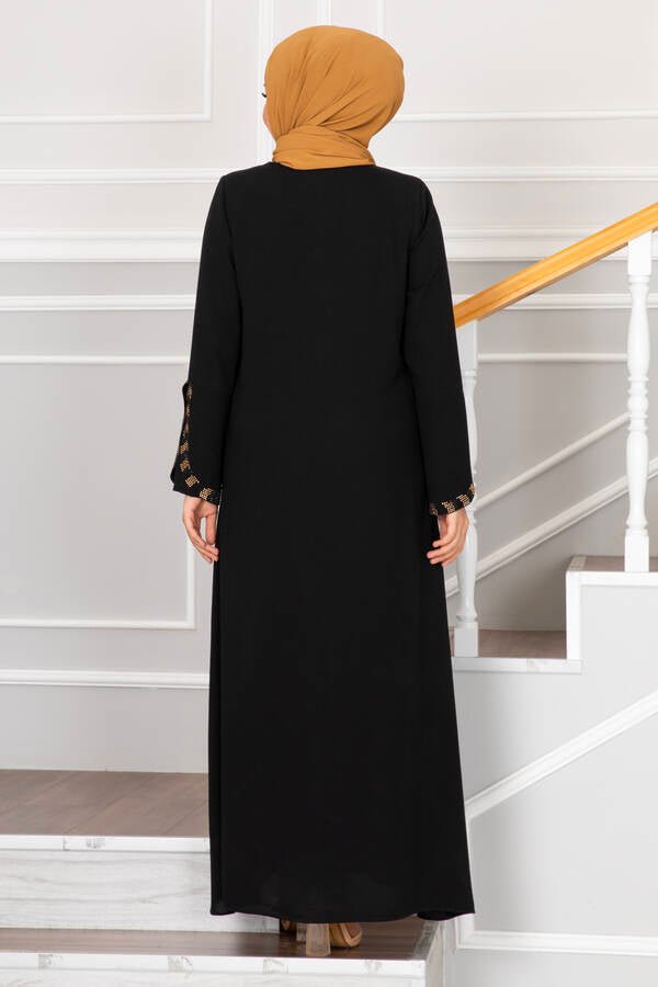 Svart abaya med steiner - Shams.no