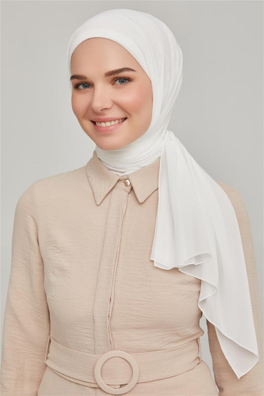 Armine chiffon sjal med underlue (hvit)