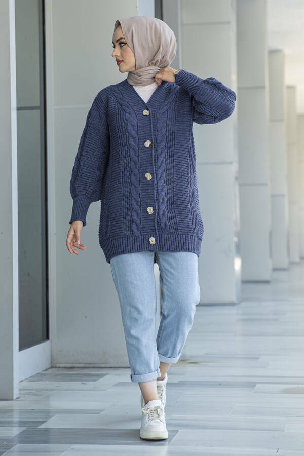 Strikket cardigan med vide armer (indigo)