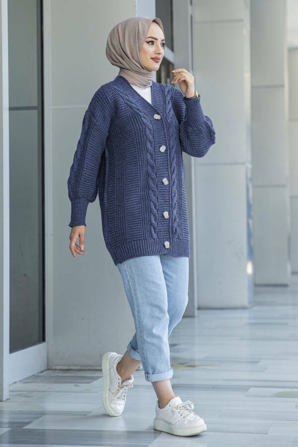 Strikket cardigan med vide armer (indigo) - Shams.no
